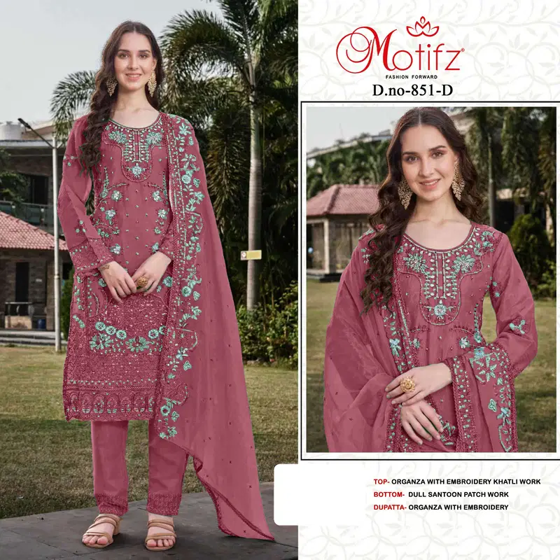 Motifz 851 A To D Organza Embroidery Pakistani Suits Suppliers In India